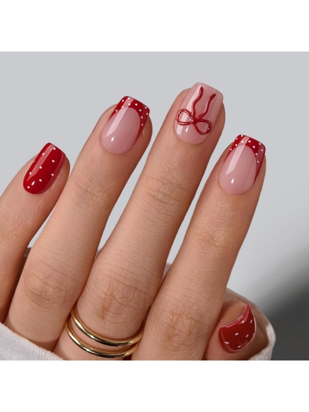 Red French Tip Press On Nails - Scarlet Getaway, XS Squoval, 32 Count Set